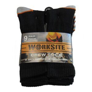 WORKSITE Men's Full Cushion/Arch Support Work Crew Socks 9 Pack Black One Size